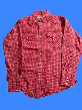 Vintage Ruddock Western Shirt Red Plaid Pearl Snap USA 15-33